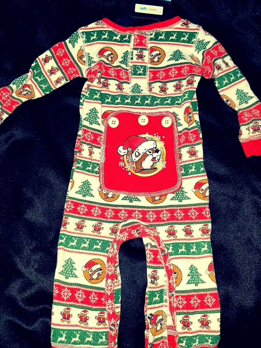 Bucee's Baby Holiday One-Piece Pajamas in Red, Green & Cream